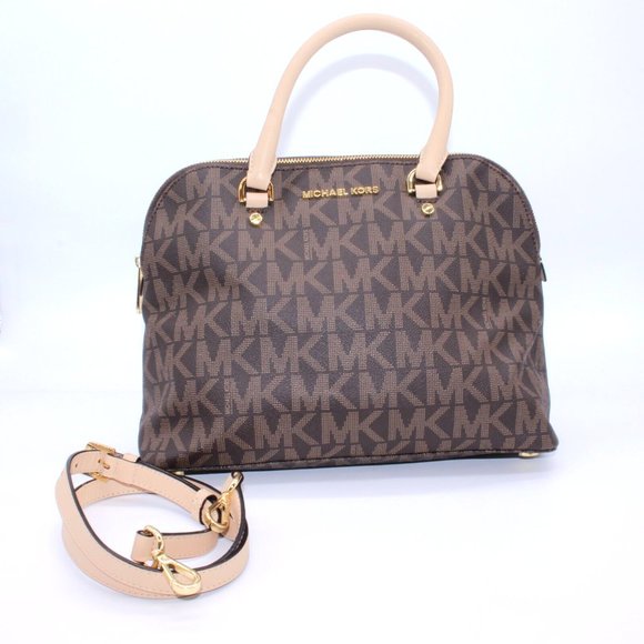 Michael Kors MK Logo w/Leather Trim Shoulder Bag Satchel Purse New no tags - Picture 1 of 12